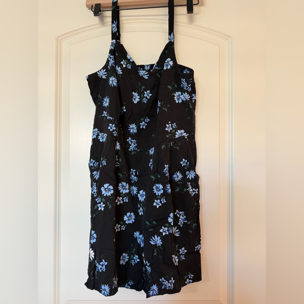 Torrid Black with Blue Floral Print Romper